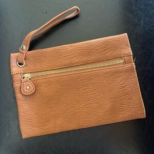 Brown Wristlet / Travel Bag / Purse Insert with Gold Zipper